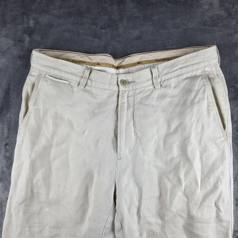 Tommy Bahama Silk Linen Blend Khaki Pants Men's 34x30(35x28) Flat Front Hawaiian